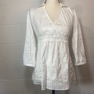 Motherhood Maternity White V Neck Faux Wrap 3/4 Length Sleeve Blouse